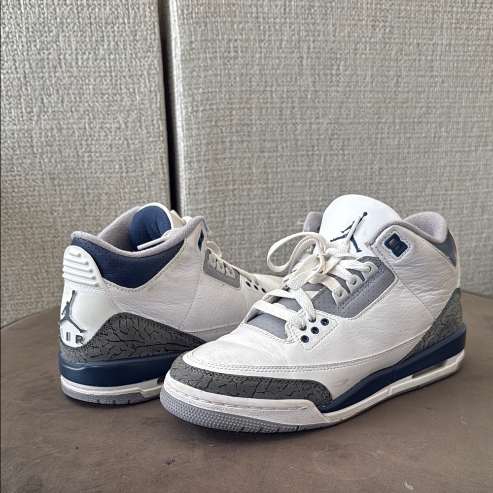 Nike Air Jordan 3 in White and Gray with Navy Accents